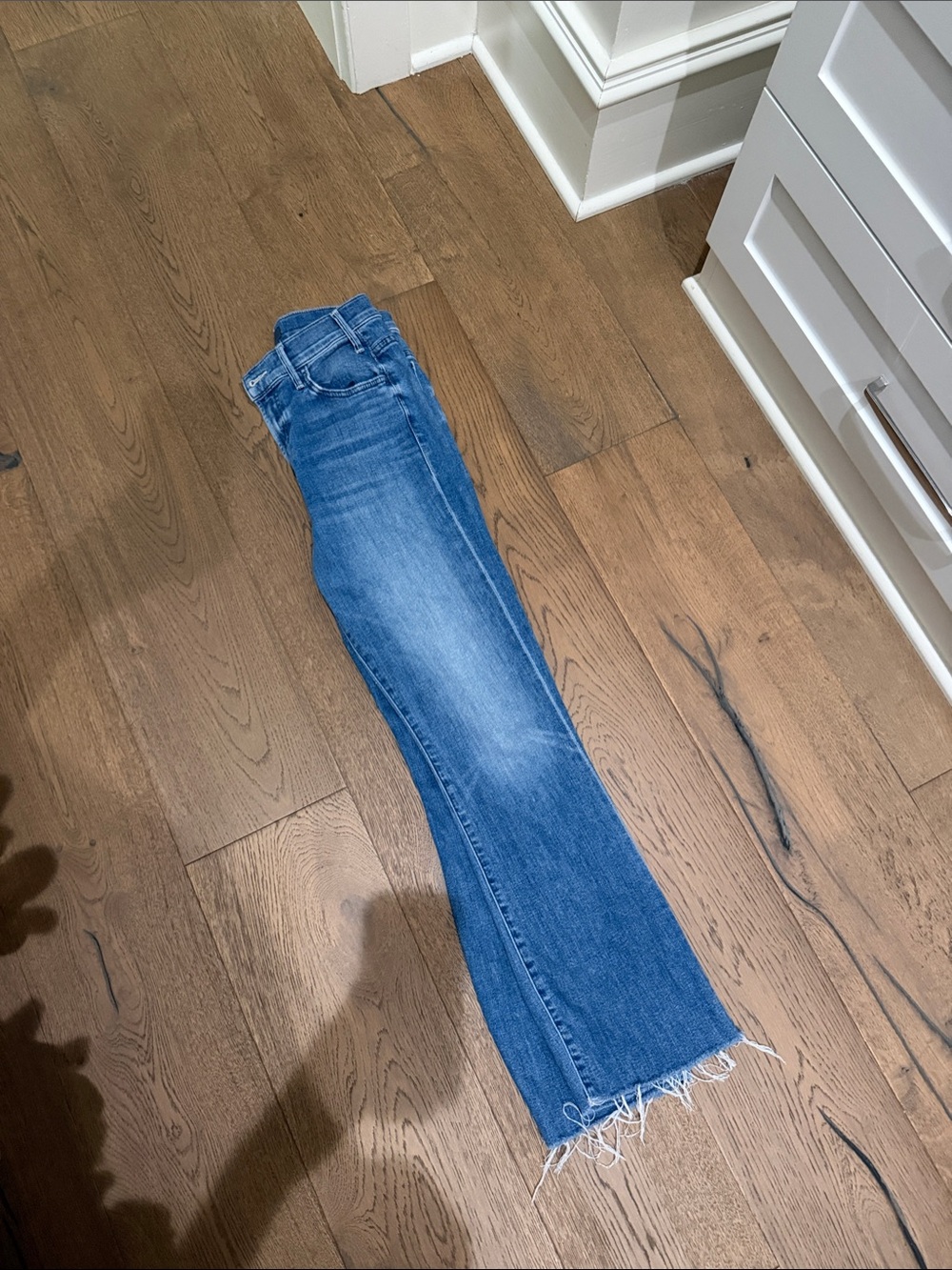 MOTHER Blue Raw-Hem Flare Jeans